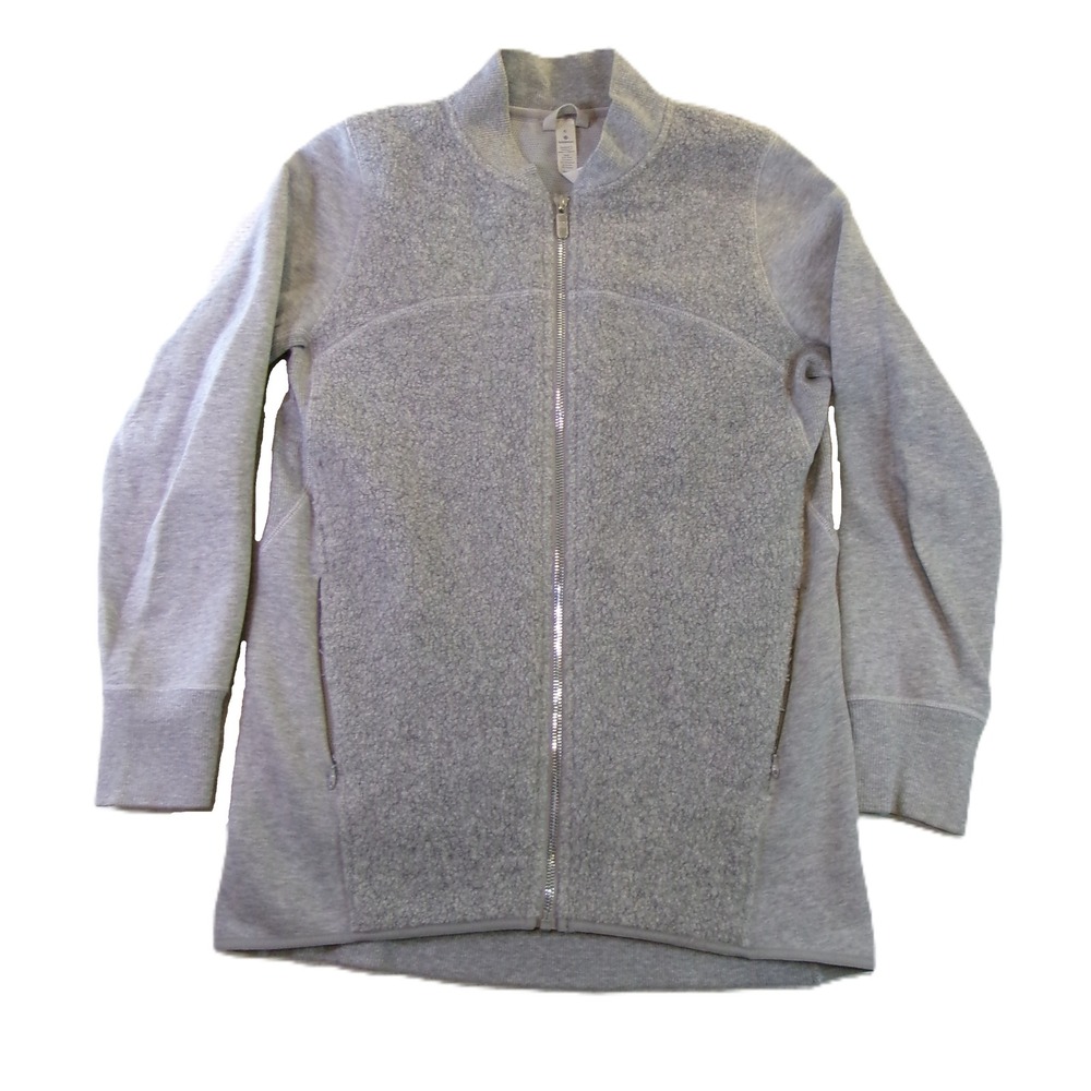 Lululemon Wool Blend Full Zip Jacket Gray Womens Size 6 Knit‎ Activewear Moto